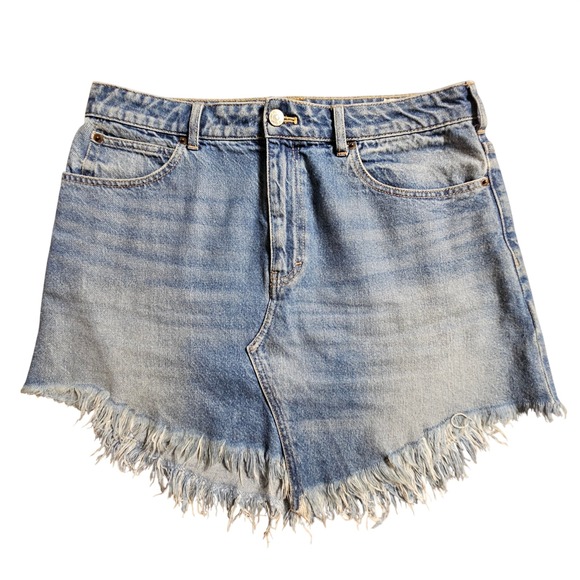 Free People Dresses & Skirts - We The Free Free People Bailey Denim Skirt 31 Frayed High Low Raw Hem Boho